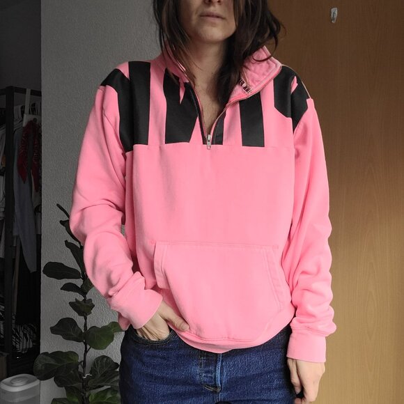 PINK Logo Fleece Lined Boyfriend Pullover Half Zip Sweater Size Small - Picture 4 of 8
